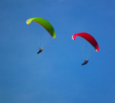 Yellow and Red parachutes Kranjska Gora