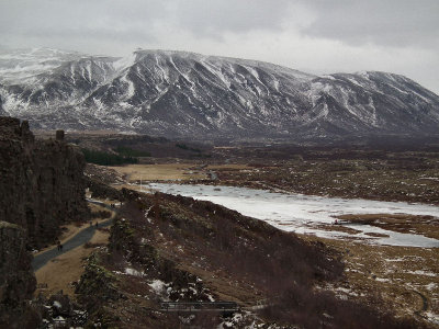 View back along American Wall track with Lake and mountains 