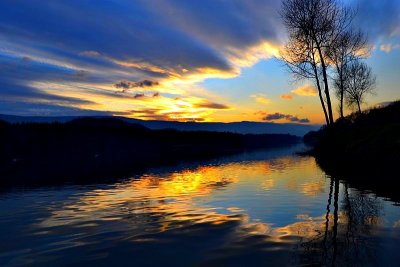 Sunset on the river Drava