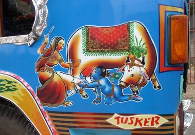 Truck decoration depicting Krishna