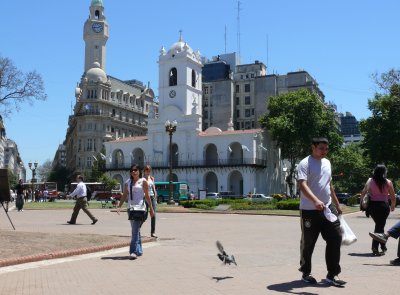Plaza de Mayo, the center of BsAs founded in 1580.  That's the Cabildo in the background, c. 1751