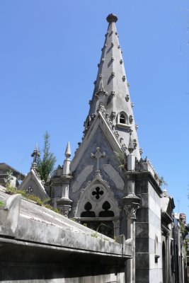 This Gaudi-like style of the twin mausoleum is for Matias F. Erausouin and for the family of Jose Lopez Villarino 