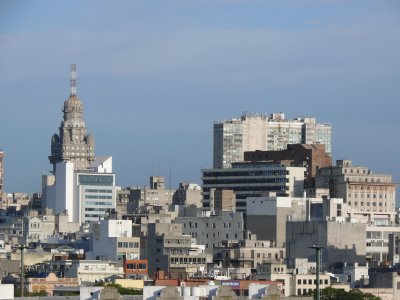 Leaving Montevideo, in the left of the picture the tall building is Palacio Salvo