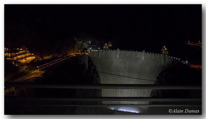 The Dam from the bus at night.
