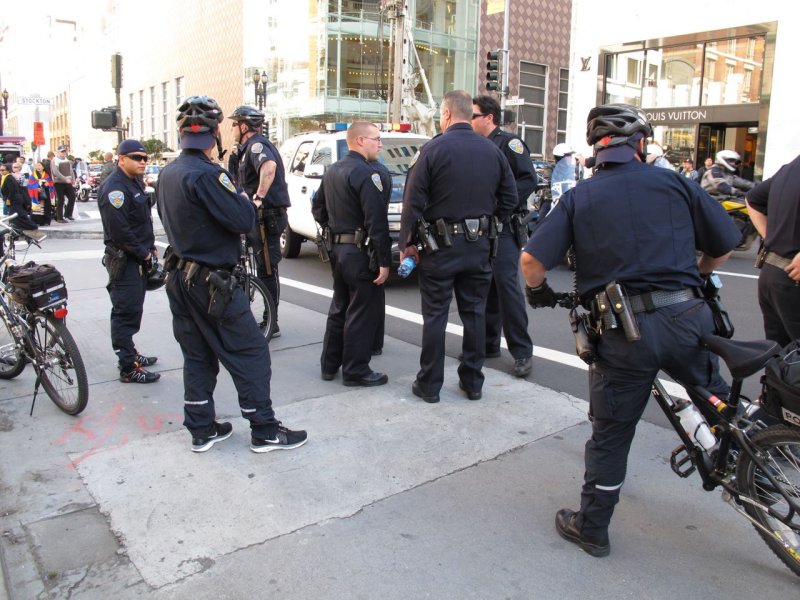 Police at a Free Tibet rally near Union Square