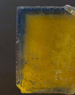 Yellow to blue zoned fluorite crystal, Swinhope Head Mine, Weardale, England, 21 mm along edge.