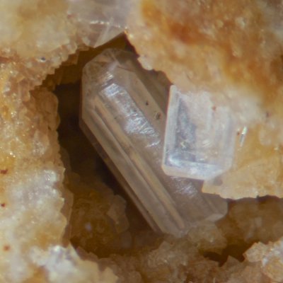 Cerussite twins to 5 mm, Brandy Bottle Incline, Swaledale, North Yorkshire.