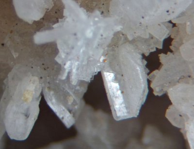 Cerussite twins to 3 mm, Brandy Bottle Incline, Swaledale, North Yorkshire.