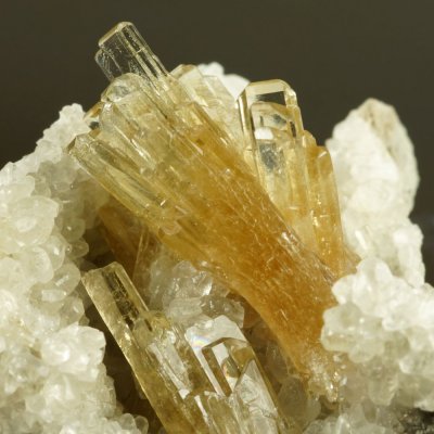 Gem champagne crystals of baryte to 2 cm on 4 cm matrix, Peak Hill, Sidmouth, Devon, England.