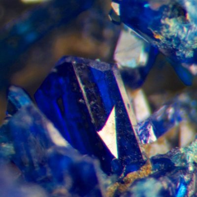 Linarite crystal, on 3 cm matrix, Short Grain, Deer Hills, Cumbria.