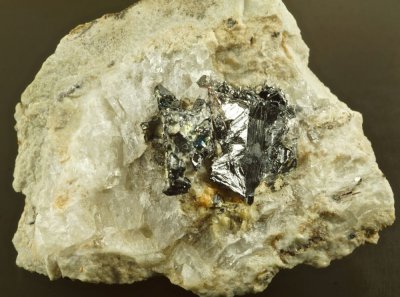 Joseite crystals on quartz, Carrock Mine, ex Richard Barstow.