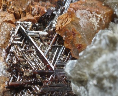 Rutile with siderite and apatite, 6 cm speimen. Hachupa, Baltistan, Pakistan.