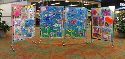 STUDENT ART ON DISPLAY IN THE ASHEVILLE MALL  -  AN IN-CAMERA PANORAMA IMAGE