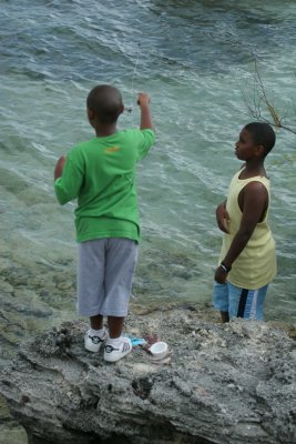 boys fishing near Long bay, sandys