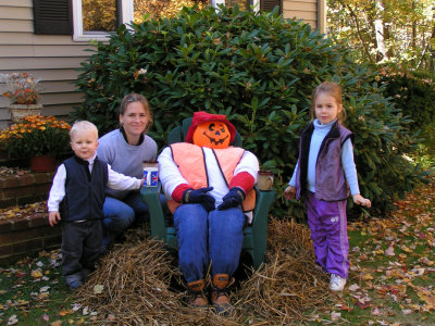 Kids, Halloween Man, and Mom