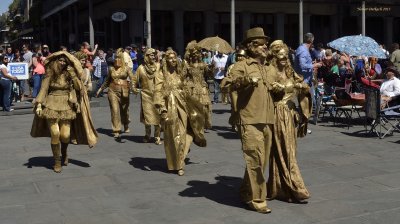 Golden Flash Mob in Jackson Square ,French Quarters 