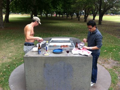 Dave & Dan BBQ'ing in Prince Albert Park