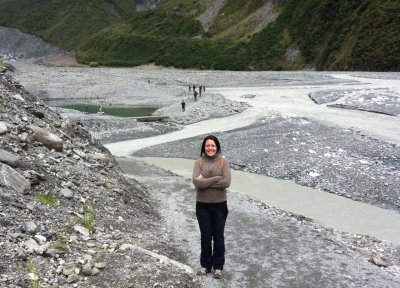 Pam at Fox Glacial river
