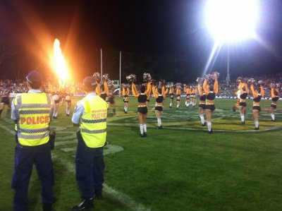 Down on the field during halftime run-outs