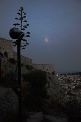 Moon rising over Hvar Castle