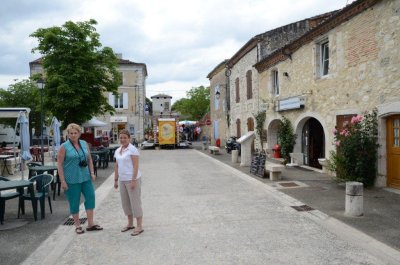 Anne and Monique in Vianne village square