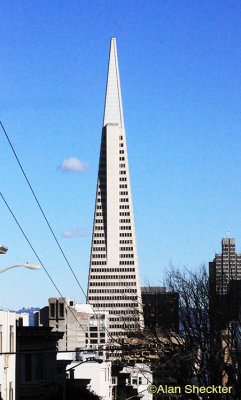 Transamerica Pyramid building - from a taxi