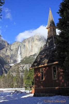 Yosemite Falls view from the old Yosemite Chapel