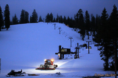 Badger Pass ski slope at nightfall