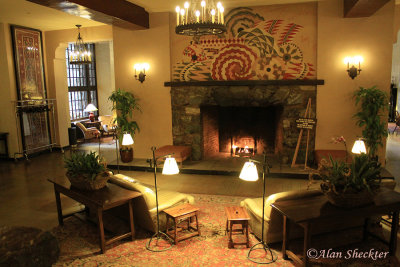 The Ahwahnee elevator lobby fireplace