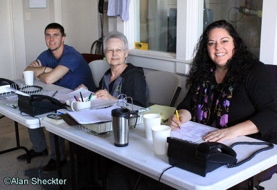 Pledge drive volunteers, including Darla Novak (center) and Natalie Valencia