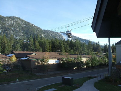 South Lake Tahoe- view from our villa at Timberlake Lodge with gondolas overhead
