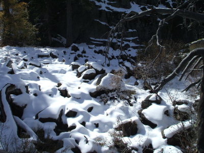 South Lake Tahoe-pretty snow covered rocks on Rubicon Trail