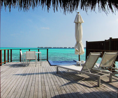 The view from our room - our deck, with spa villas across the lagoon