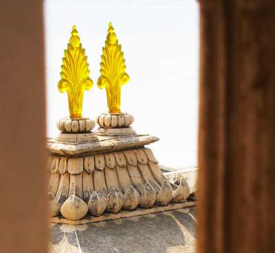 14 My favorite is this pair of translucent gold lotuses on a tower over the tourist entrance to the City Palace.JPG