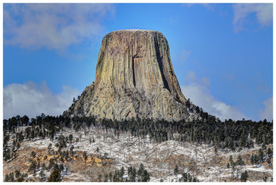 Devils Tower in snow