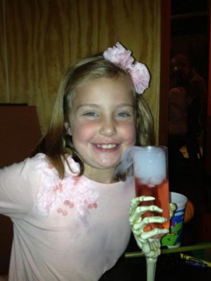 e with her scary hand drink