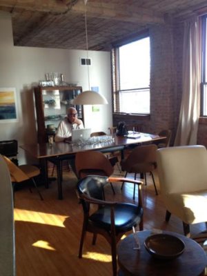 paul working in the main family room area
