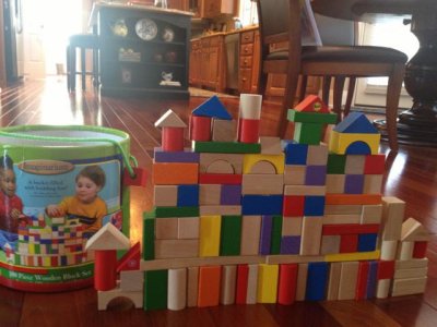 she made it exactly like the cover of the box, except for two missing blocks!