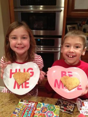 i got up early to make their favorite on valentine's day- chocolate chip pancakes!