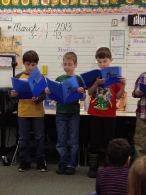 joey in reader's theater in his class- he had a huge part