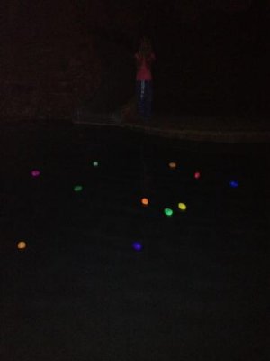 the third time the easter bunny came he brought glow in the dark eggs in the pool!