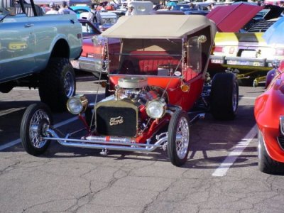 cool red T-Bucket roadster