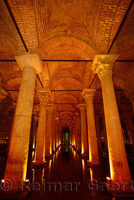 Marble columns in the underground Basilica Cistern of Istanbul Turkey
