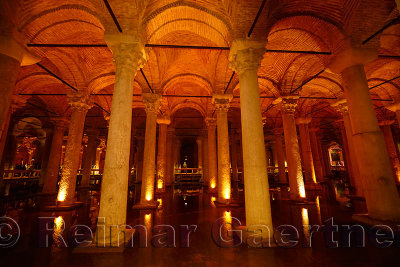 Walkway through the marble columns of the underground Basilica Cistern of Istanbul Turkey