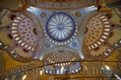 Ceiling of the Blue Mosque Istanbul Turkey with Iznik tiles and stained glass windows
