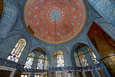 Ornate domed ceiling of the Baghdad Kiosk at Topkapi Palace Istanbul
