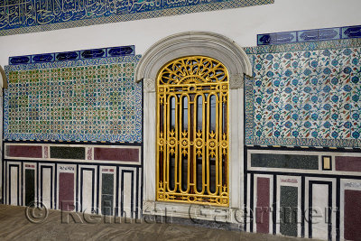 Window and tiles outside the Pavilion of the Blessed Mantle Topkapi Palace Istanbul