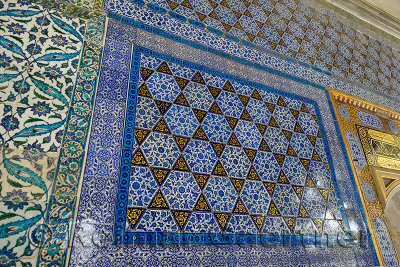 Ornate tiles on outside wall of the Chamber of the Blessed Mantle Topkapi Palace Istanbul
