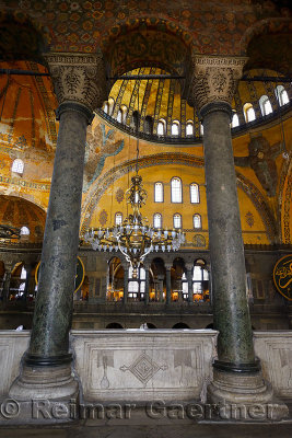 Marble pillars on upper level of the Hagia Sophia Istanbul with domes and Saraphim