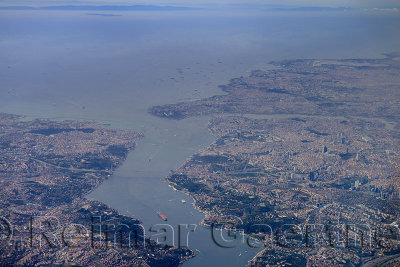 Aeral view of Istanbul Turkey with Golden Horn Bosphorus Strait and Marmara Sea